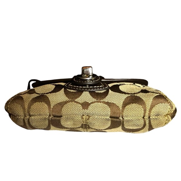 Coach Vintage Double Wristlet Signature Tan Canvas Brown Leather Trim Turnlock - Picture 9 of 15